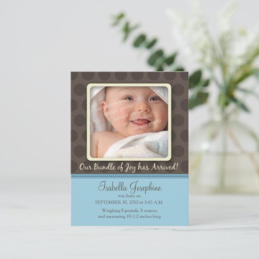 Points Chocolat Faire-part de naissance bébé (bleu (Debout devant)