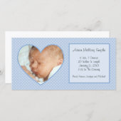 Points Coeur Bleu Nouveau Carte photo bébé (Devant / Derrière)