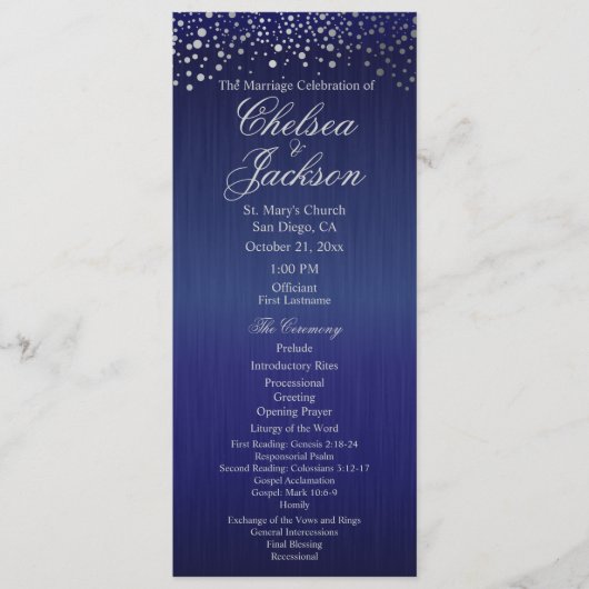 Points Confetti Argent Élégants | Bleu - Programme (Devant)