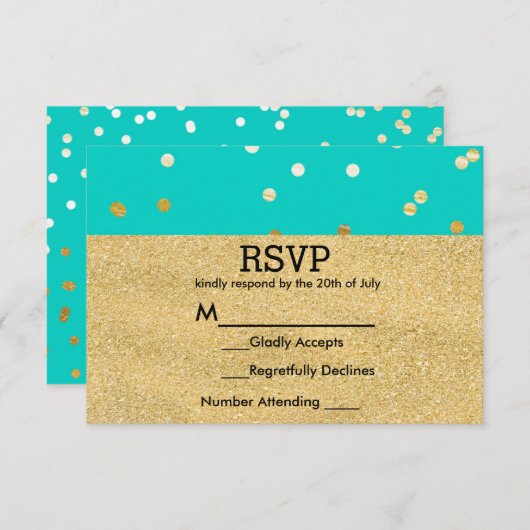 Points Confetti bleu et or turquoise RSVP (Devant / Derrière)