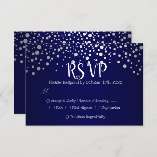 Points Confetti bleu marine et argent - RSVP (Devant / Derrière)