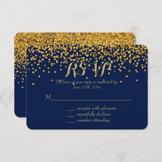 Points Confetti en or et en verre bleu RSVP (Devant / Derrière)