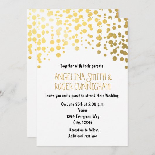 Points Confetti Gold Foil Faire-part de mariage bl (Devant / Derrière)
