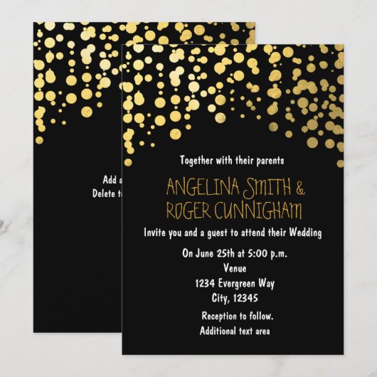 Points Confetti Gold Foil Faire-part de mariage no (Devant / Derrière)