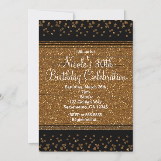 Points Confetti Noir & Or Glam Invitations (Devant)