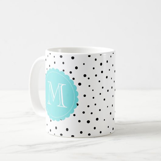 Points Confetti noirs et blancs Mug Monogramme ble (Devant gauche)