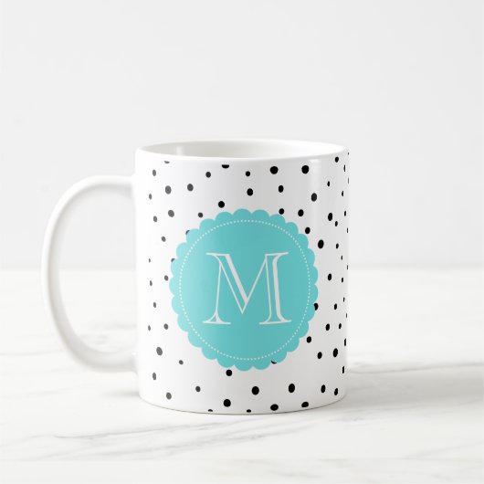 Points Confetti noirs et blancs Mug Monogramme ble (Gauche)