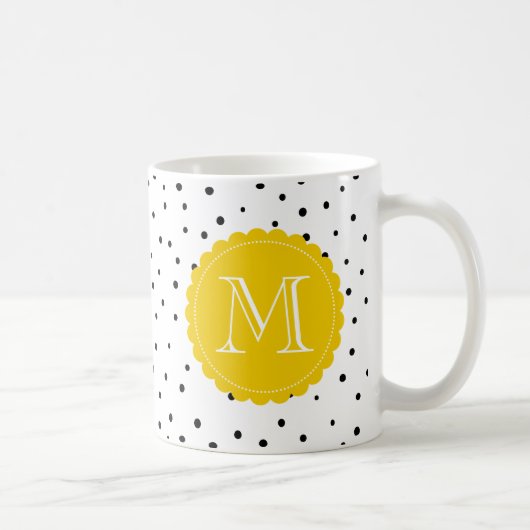 Points Confetti noirs et blancs Mug Monogramme jau (Droite)