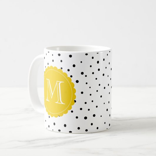 Points Confetti noirs et blancs Mug Monogramme jau (Devant gauche)
