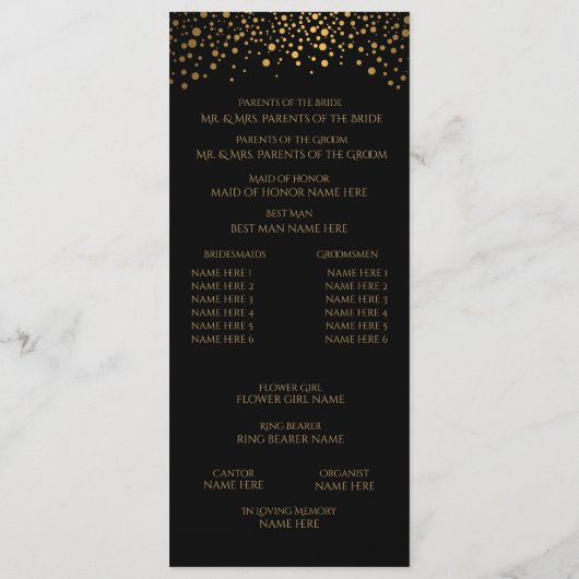 Points Confetti Or Élégants | Noir - Programme (Dos)