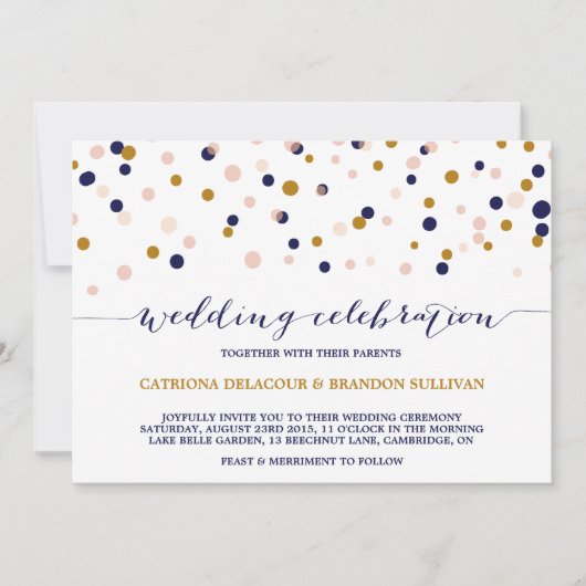 Points Confetti rose et or Faire-part de mariage I (Devant)