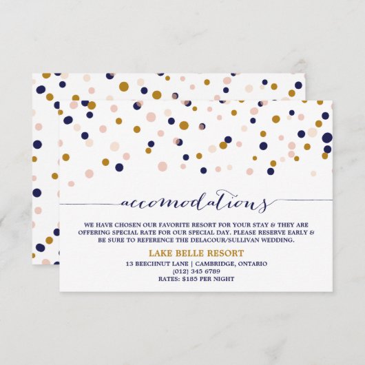 Points Confetti Rose & Or - Carte d'hébergement II (Devant / Derrière)