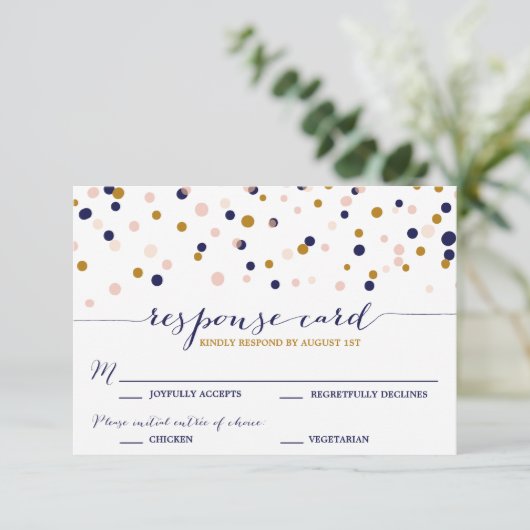 Points Confetti Rose & Or Mariage Carte RSVP II (Debout devant)