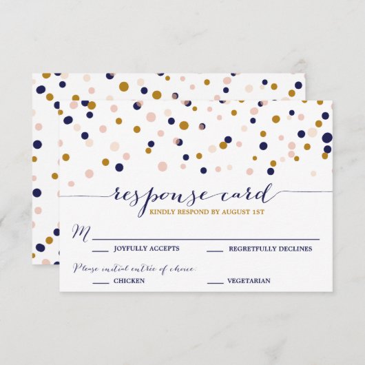 Points Confetti Rose & Or Mariage Carte RSVP II (Devant / Derrière)