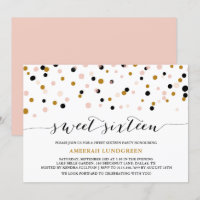 Points Confetti Rose & Or Sweet sixteen Invitation