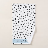 Points dalmatiens, Spots, Noir et Blanc, Votre nom (Serviette à main)