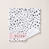 Points dalmatiens, Spots, Noir et Blanc, Votre nom (Gant de toilette)