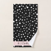 Points dalmatiens, Spots, Noir et Blanc, Votre nom (Serviette à main)