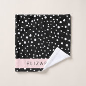 Points dalmatiens, Spots, Noir et Blanc, Votre nom (Gant de toilette)
