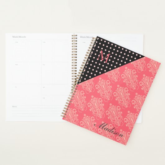 Points Damas Roses Noirs Fille Monogramme tendance (Devant avec enveloppe)
