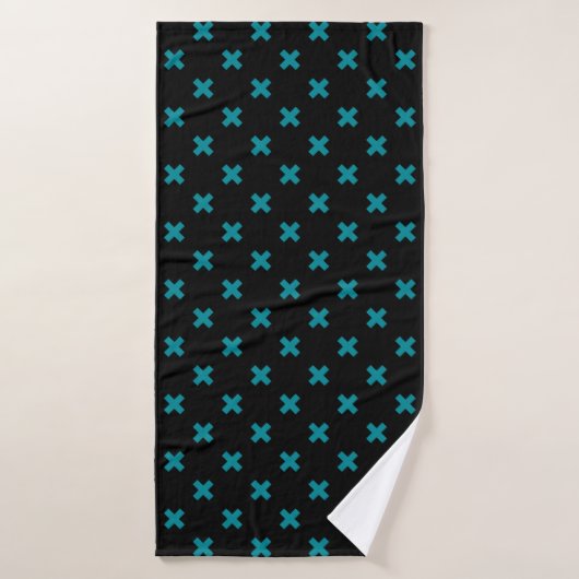 points de croix turquoises sur noir (Serviette de bain)