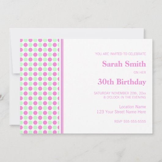 Points de Monnaie rose 30e anniversaire Invitation (Dos)