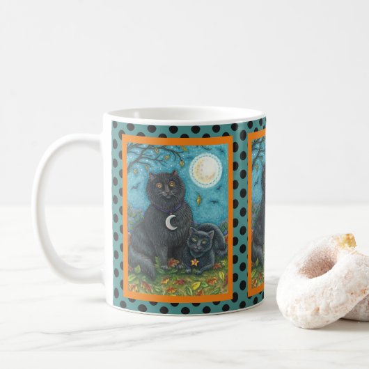 POINTS DE MUG HALLOWEEN CHAT NOIR BUBO ET PYEWACKE (Avec donut)