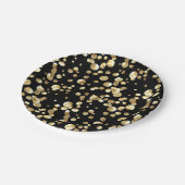 Points de polka dorés sur fond noir . assiette en  (Angle)