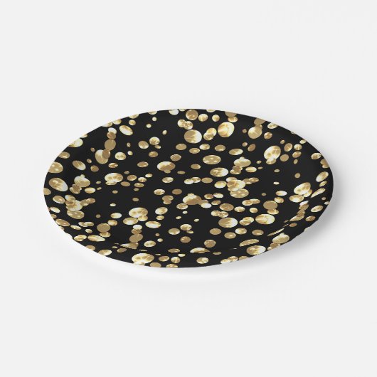 Points de polka dorés sur fond noir . assiette en (Angle)