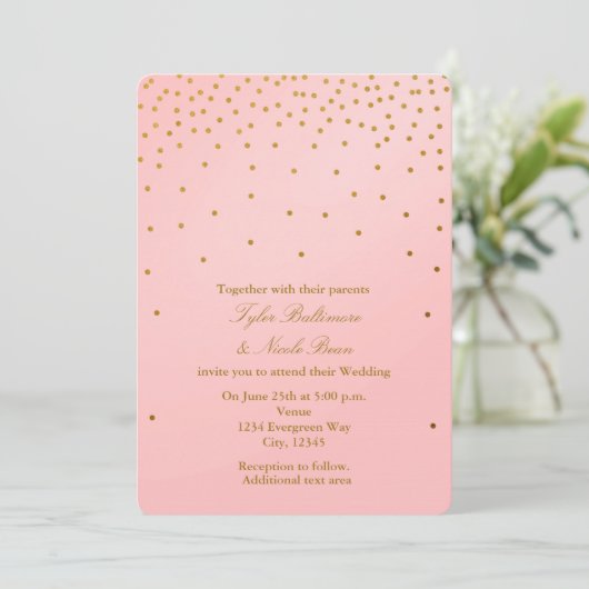 Points d'huile rose et or flush Invitations modern (Debout devant)