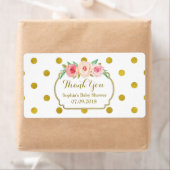 Points d'or blanc Baby shower Floral Étiquettes (En situation)