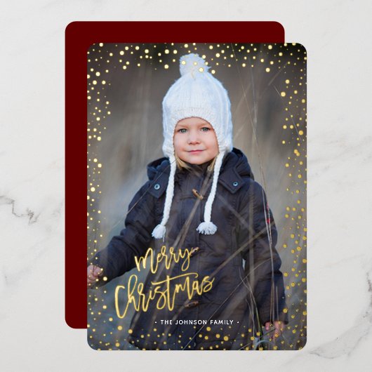 Points dorés joyeux Noël carte de vacances en véri (Recto/Verso)