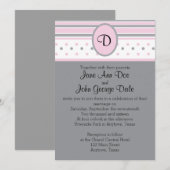 Points et rayures roses et gris Invitation (Devant / Derrière)