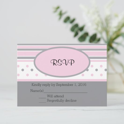Points et rayures roses et gris RSVP (Debout devant)