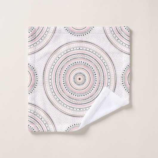 Points et traits roses et gris Doodles Mandala (Gant de toilette)