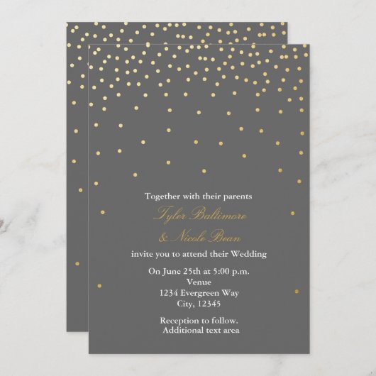 Points Gris & Gold Foil Faire-part de mariage mode (Devant / Derrière)