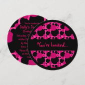 Points gris noir rose doux 16 invitations en cercl (Devant / Derrière)