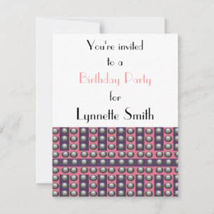 Points gris, rose et violet Invitation d'anniversa