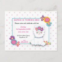 Points Llama blanc mignon Première invitation anni