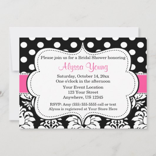 Points noirs roses Damask Invitation (Devant)