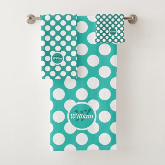 Points Polka Classiques Turquoise & Blanc Nom Init (En situation)