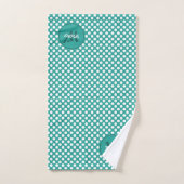 Points Polka Classiques Turquoise & Monogramme Nom (Serviette à main)