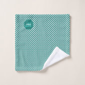 Points Polka Classiques Turquoise & Monogramme Nom (Gant de toilette)