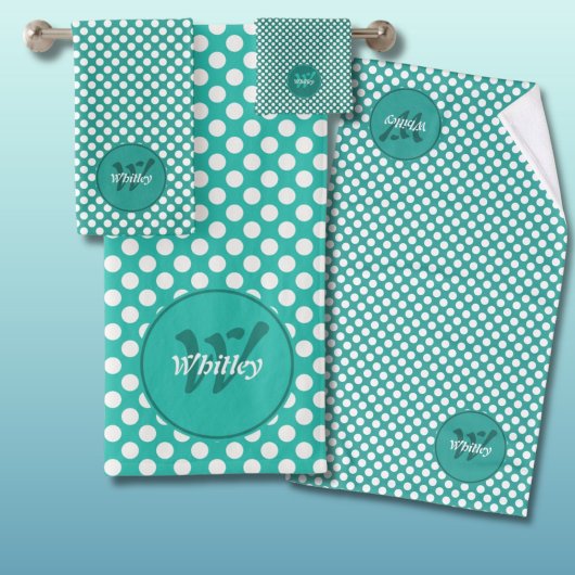 Points Polka Classiques Turquoise & Monogramme Nom