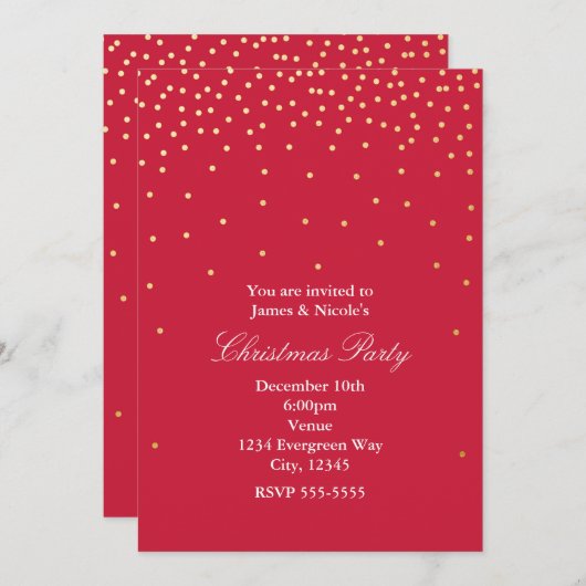 Points Red & Gold Foil Noël Invitations (Devant / Derrière)