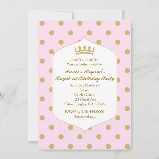 Points rose et or Royal Crown Princess Invitations (Devant)