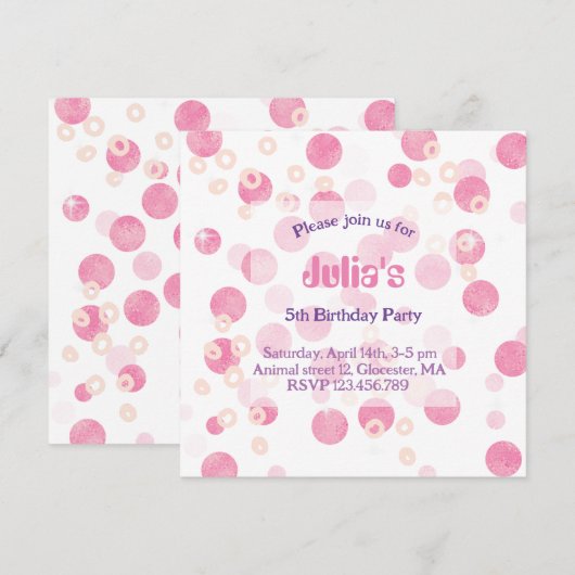 Points rose pastel Invitation de fête d'anniversai (Devant / Derrière)
