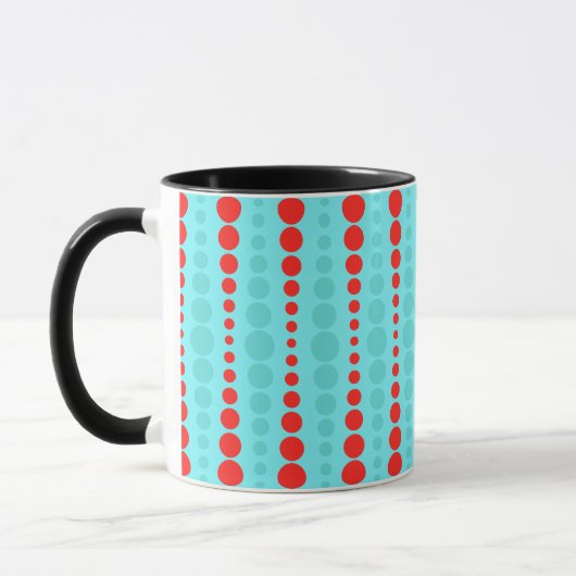 Points rouges et turquoise rétro Ringer Mug (Gauche)