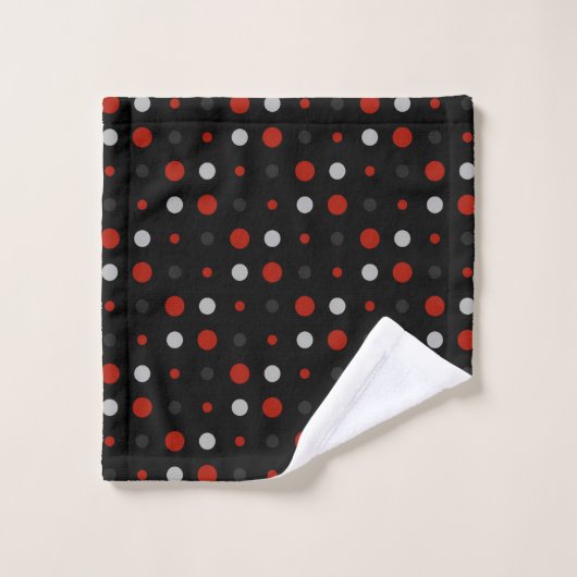 points rouges, noirs, gris et blancs (Gant de toilette)