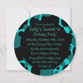Points turquoises gris noir doux invitations 16 ce (Dos)